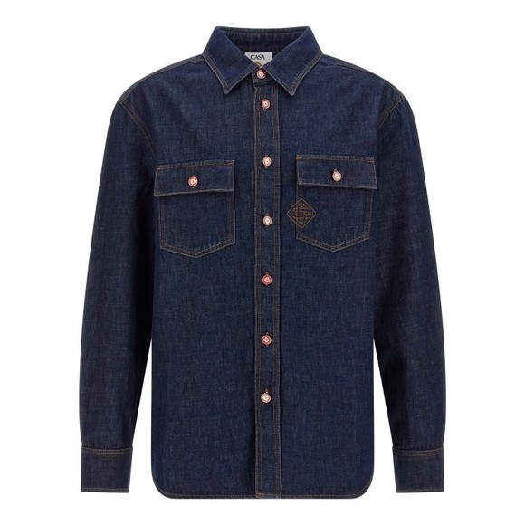 Casablanca Cotton Denim Shirt With Contrast Stitching And Logo Embroidery - NWT - Picture 1 of 4
